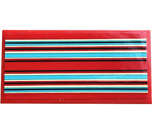 LEGO Red Tile 2 x 4 with Black, White and Medium Azure Stripes Sticker (87079)