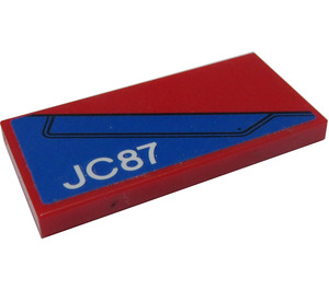 LEGO Red Tile 2 x 4 with Blue Wing Panel and 'JC87' Sticker (87079)