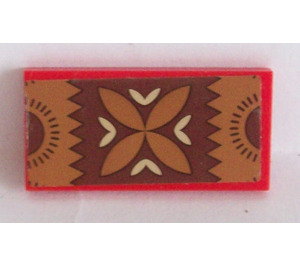 LEGO Red Tile 2 x 4 with Brown Pattern Sticker (87079)