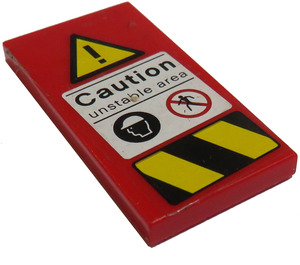 LEGO Red Tile 2 x 4 with Caution Unstable Area Warnings Sticker (87079)