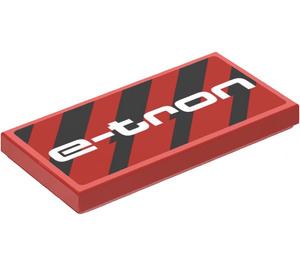 LEGO rot Fliese 2 x 4 mit ‘e-tron’ und Diagonal Schwarz Streifen Aufkleber (87079)