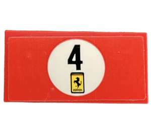 LEGO Rood Tegel 2 x 4 met Ferrari logo met Wit Cirkel Number ‘4’ Sticker (87079)