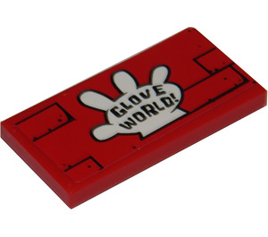 LEGO Red Tile 2 x 4 with Glove World Sticker (87079)