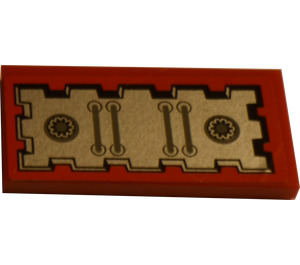 LEGO Red Tile 2 x 4 with Gold and Wires Sticker (87079)
