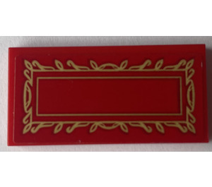LEGO Red Tile 2 x 4 with Gold Bordered Red Rug Sticker (87079)