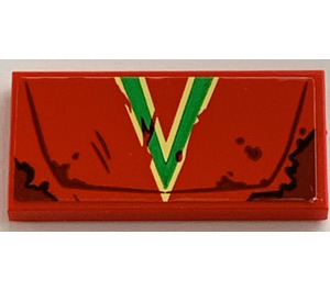 LEGO Red Tile 2 x 4 with green "V" Sticker (87079)
