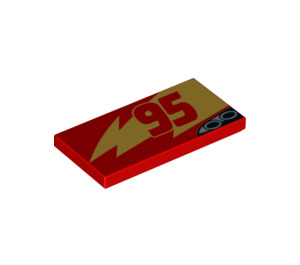 LEGO Red Tile 2 x 4 with Rusteze 95 Lightning Bolt (Left) (33711 / 87079)