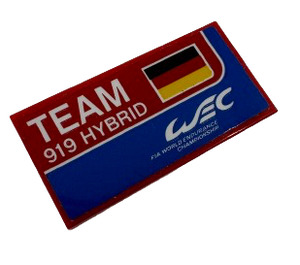 LEGO Red Tile 2 x 4 with 'TEAM 919 HYBRID', German Flag and 'WEC FIA WORLD ENDURANCE CHAMPIONSHIP' Sticker (87079)