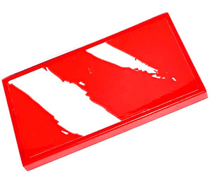 LEGO rot Fliese 2 x 4 mit Weiß Streifen auf rot Aufkleber (87079)