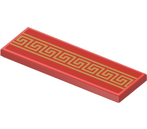 LEGO Red Tile 2 x 6 with Gold Geometric Swirls and Lines Sticker (69729)