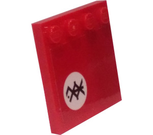 LEGO rouge Tuile 4 x 4 avec Goujons sur Bord avec Feu Mech Symbology (La gauche) Autocollant (6179)