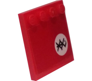 LEGO Rood Tegel 4 x 4 met Studs Aan Rand met Brand Mech Symbology (Rechtsaf) Sticker (6179)