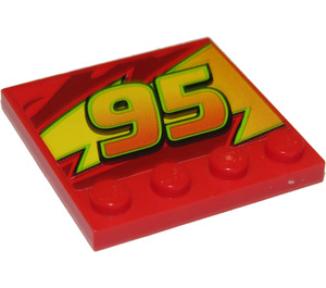 LEGO Red Tile 4 x 4 with Studs on Edge with Yellow '95' (Left) Sticker (6179)