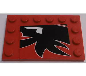 LEGO Rood Tegel 4 x 6 met Studs Aan 3 Edges met Zwart Patroon met Wit Line Sticker (6180)