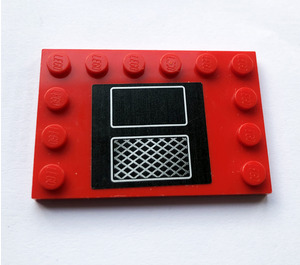 LEGO Red Tile 4 x 6 with Studs on 3 Edges with Grille and Hatch Sticker (6180)