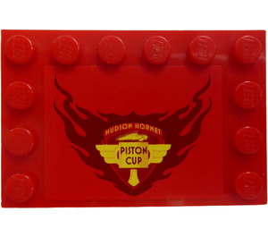LEGO Red Tile 4 x 6 with Studs on 3 Edges with 'HUDSON HORNET PISTON CUP' Sticker (6180)