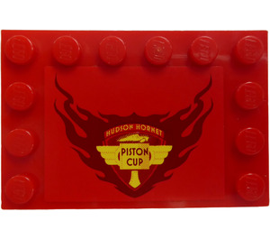 LEGO Rojo Plana 4 x 6 con Espigas en 3 Edges con 'HUDSON HORNET PISTON Copa' Pegatina (6180)