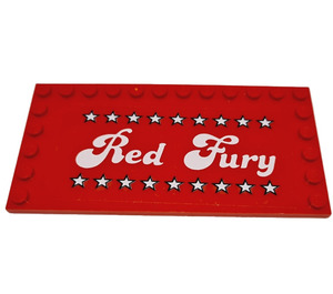 LEGO Red Tile 6 x 12 with Studs on 3 Edges with 'Red Fury' Sticker (6178)