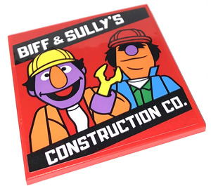 LEGO rot Fliese 6 x 6 mit Biff & Sully‘s Konstruktion Co. Aufkleber mit Unterrohren (10202)