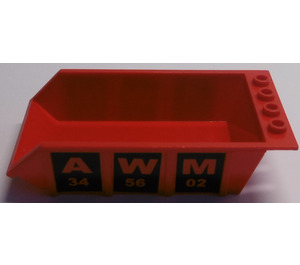 LEGO Red Tipper Bucket 4 x 6 with Red 'A34', 'W56' and 'M02' on Black Sticker with Hollow Studs (4080)
