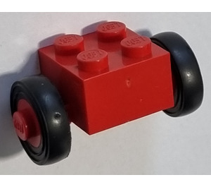 LEGO rot Reifen Ø 14mm x 4mm Smooth Old Style mit Backstein 2 x 2 mit rot Single Räder