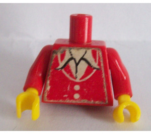 LEGO Rood Torso met Wit en Geel Striped Sjaal (973)