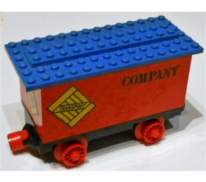 LEGO Red Train Battery Box Car with 'TRANSPORT' and 'COMPANY' Sticker
