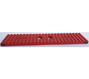 LEGO Red Train Chassis 6 x 24 x 0.7 with Black Train Logos Sticker with 3 Round Holes at Each End (6584)