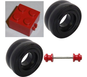 LEGO Red Tyre 14 x 10 Double Smooth with Brick 2 x 2 with Red Double Wheels