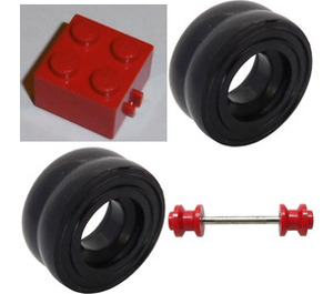 LEGO Rouge Tyre 14 x 10 Double Smooth with Brick 2 x 2 with Red Double Wheels