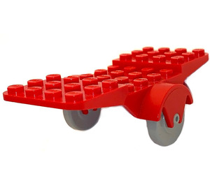 LEGO Red Vehicle Base 10 x 4 with Two Wheels Light Gray