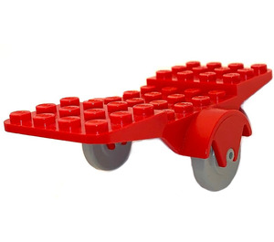 LEGO Rood Voertuig Basis 10 x 4 met Twee Wielen Light Grijs