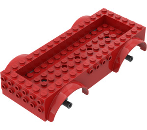 LEGO Red Vehicle Base 8 x 16 x 2.5 with Dark Stone Gray Wheel Holders with 5 Holes (65094)