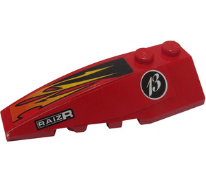 LEGO Red Wedge 2 x 6 Double Left with Orange and Black Flames, White 'RAIZR' and '13' Sticker (41748)