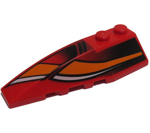 LEGO Red Wedge 2 x 6 Double Left with White/Orange Curves and Black Fade (41748)