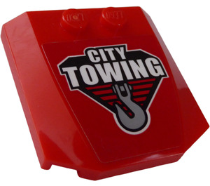 LEGO Red Wedge 4 x 4 Curved with "CITY TOWING" and Hook Sticker (45677)