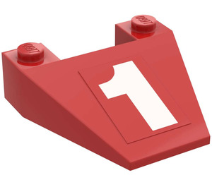 LEGO rot Keil 4 x 4 mit Number 1 Aufkleber ohne Bolzenkerben (4858)