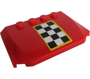 LEGO Red Wedge 4 x 6 Curved with Checkered with Yellow Sticker (52031)