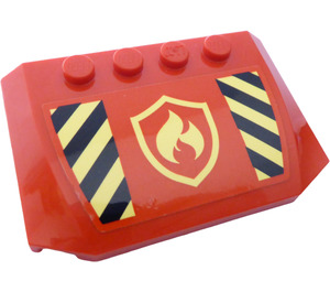 LEGO rot Keil 4 x 6 Gebogen mit Feuer Logo und Gelb und Schwarz Danger Streifen Aufkleber (52031)