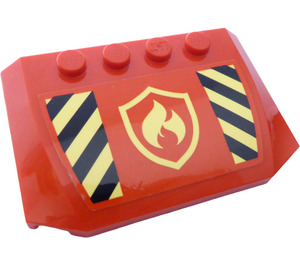 LEGO Red Wedge 4 x 6 Curved with Fire Logo and Yellow and Black Danger Stripes Sticker (52031)