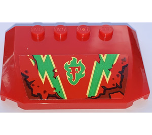 LEGO Red Wedge 4 x 6 Curved with green Fuego "F" and green stripes Sticker (52031)