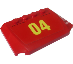 LEGO Red Wedge 4 x 6 Curved with Yellow '04' Sticker (52031)