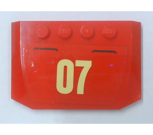 LEGO Rood Wig 4 x 6 Gebogen met Geel '07' Sticker (52031)