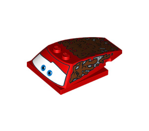 LEGO Red Wedge 6 x 4 x 1.3 with 4 x 4 Base with Blue Eyes, Mud Splotches (33698 / 93591)
