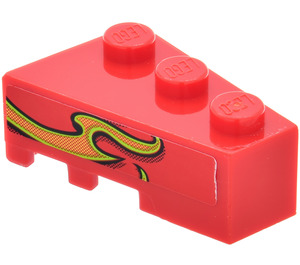 LEGO Röd Kil Kloss 3 x 2 Höger med Orange Flamma Klistermärke (6564)