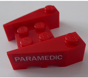LEGO Red Wedge Brick 3 x 4 with White 'PARAMEDIC' on Each Side Sticker with Stud Notches (50373)