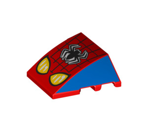 LEGO Red Wedge Curved 3 x 4 Triple with Yellow spiderman Eyes with web and spider (64225 / 74383)