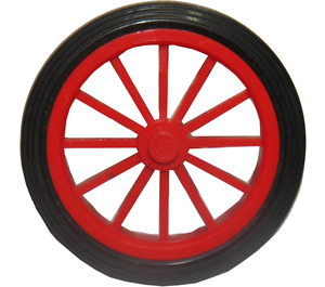 LEGO Red Wheel 8 x 35 with 12 Spokes with Black Large Tire Solid