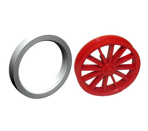 LEGO Red Wheel 8 x 35 with 12 Spokes with Light Gray Large Tire Solid