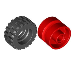 LEGO Red Wheel Hub 14.8 x 16.8 with Centre Groove with Black Tire 30.4 x 14